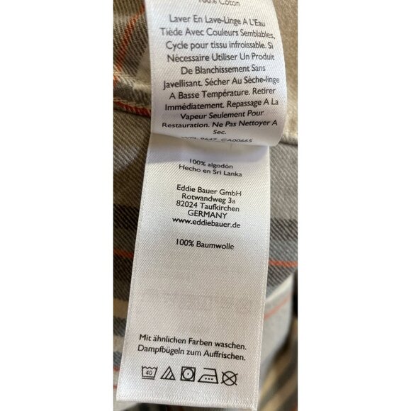 Eddie Bauer Relaxed Fit Mens Size TXL Tan & Gray Plaid Flannel Button Up Shirt - Picture 10 of 12